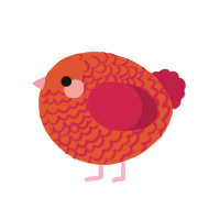 A vermilion and crimson chicken with a lace pattern
