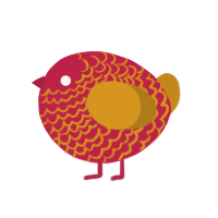 A crimson and ochre chicken with a lace pattern