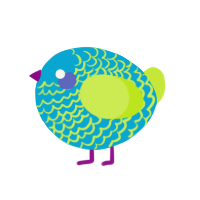 A cerulean and lime chicken with a lace pattern