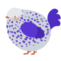 A mist and indigo chicken with a speckle pattern