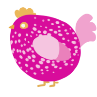 A fuchsia and pink chicken with a speckle pattern