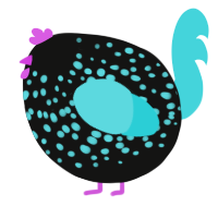 A black and aqua chicken with a speckle pattern
