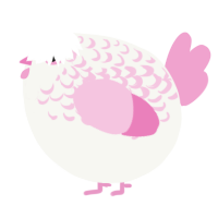 A white and pink chicken with a half-lace pattern