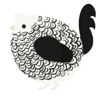 A white and sable chicken with a double-lace pattern