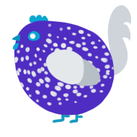 A indigo and mist chicken with a speckle pattern