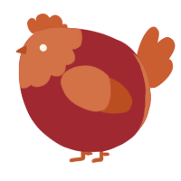 A crimson and vermilion chicken with a head pattern