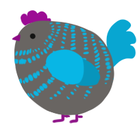 A grey and cerulean chicken with a bar pattern