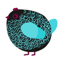 A sable and aqua chicken with a double-lace pattern