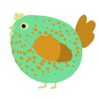 A spring and ochre chicken with a speckle pattern