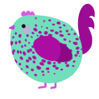 A mint and plum chicken with a speckle pattern