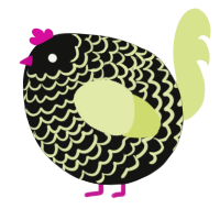 A black and lemon chicken with a lace pattern