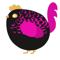 A sable and fuchsia chicken with a half-lace pattern