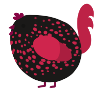 A sable and crimson chicken with a speckle pattern