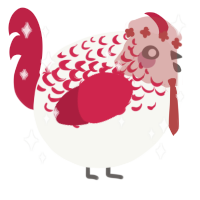 A white and crimson chicken with a half-lace pattern