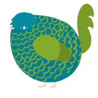A sea and chartreuse chicken with a lace pattern