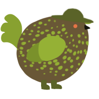 A bark and chartreuse chicken with a speckle pattern