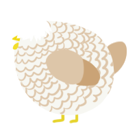A white and beige chicken with a lace pattern