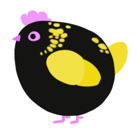 A black and yellow chicken with a neck-speckle pattern