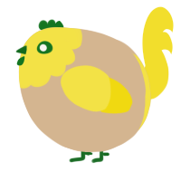 A beige and yellow chicken with a head pattern