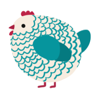 A cream and teal chicken with a lace pattern