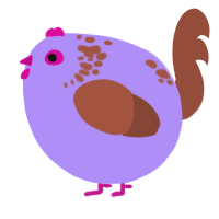 A lilac and russet chicken with a neck-speckle pattern