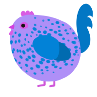 A lilac and sapphire chicken with a speckle pattern