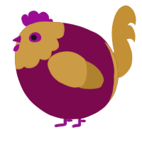 A wine and gold chicken with a head pattern