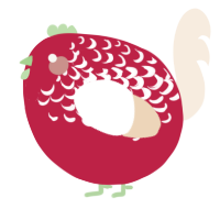 A crimson and cream chicken with a half-lace pattern