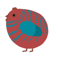 A red and sea chicken with a bar pattern
