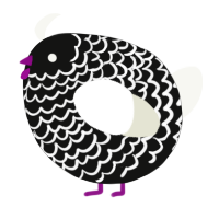 A black and white chicken with a lace pattern