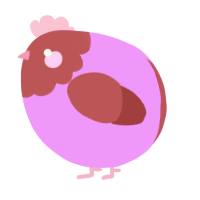 A lavender and red chicken with a head pattern