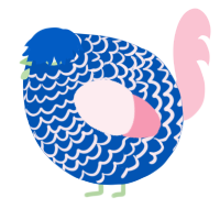 A ultramarine and rose chicken with a lace pattern