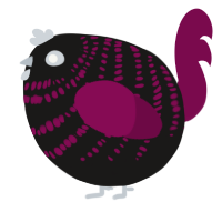 A sable and wine chicken with a bar pattern
