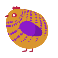 A orange and violet chicken with a bar pattern