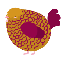 A ochre and maroon chicken with a lace pattern