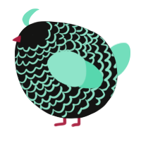 A black and mint chicken with a lace pattern