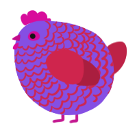 A blurple and crimson chicken with a lace pattern