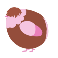 A russet and pink chicken with a head pattern