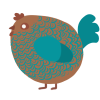 A brown and teal chicken with a double-lace pattern