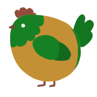 A gold and leaf chicken with a head pattern
