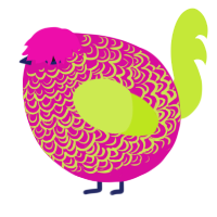 A fuchsia and lime chicken with a double-lace pattern