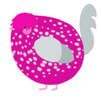 A fuchsia and silver chicken with a speckle pattern