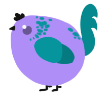 A lilac and teal chicken with a neck-speckle pattern