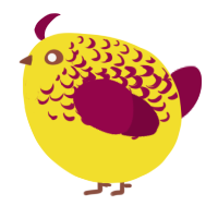 A yellow and maroon chicken with a half-lace pattern