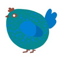 A teal and sapphire chicken with a speckle pattern