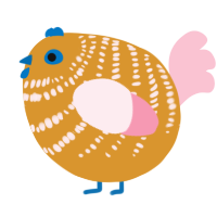 A orange and rose chicken with a bar pattern