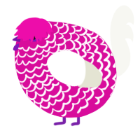 A fuchsia and white chicken with a lace pattern