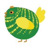 A viridian and yellow chicken with a bar pattern