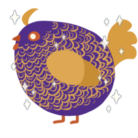 A indigo and orange chicken with a double-lace pattern