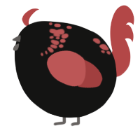 A black and red chicken with a neck-speckle pattern